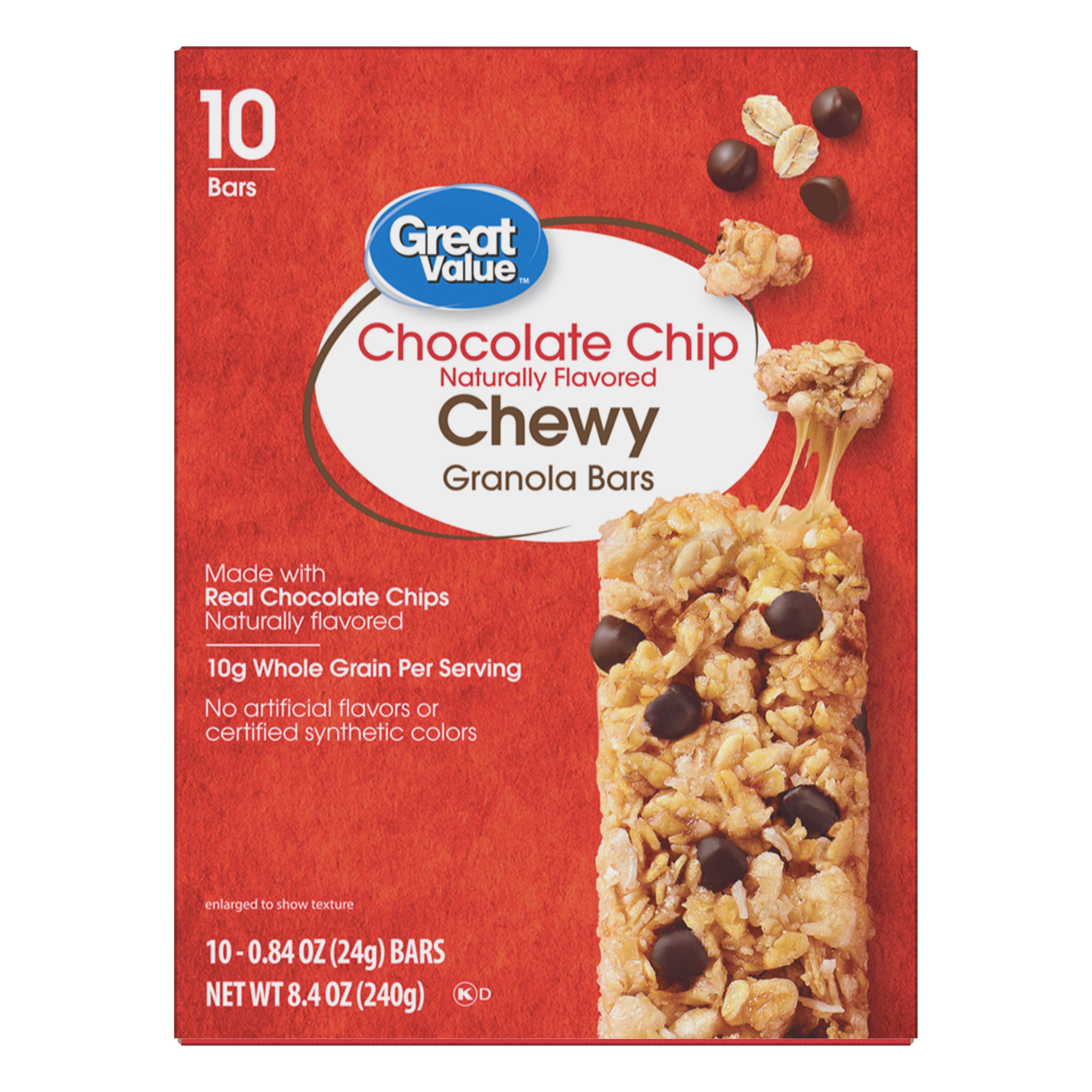 Great Value Chocolate Chip Chewy Granola Bars, .84 oz, 10 Count ...