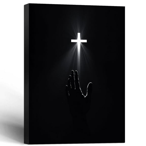 Christian Wall Art Redemption Faith Poster Cross and Hands Black and White Canvas Print Religious Painting Jesus Picture Home Living Room Decor