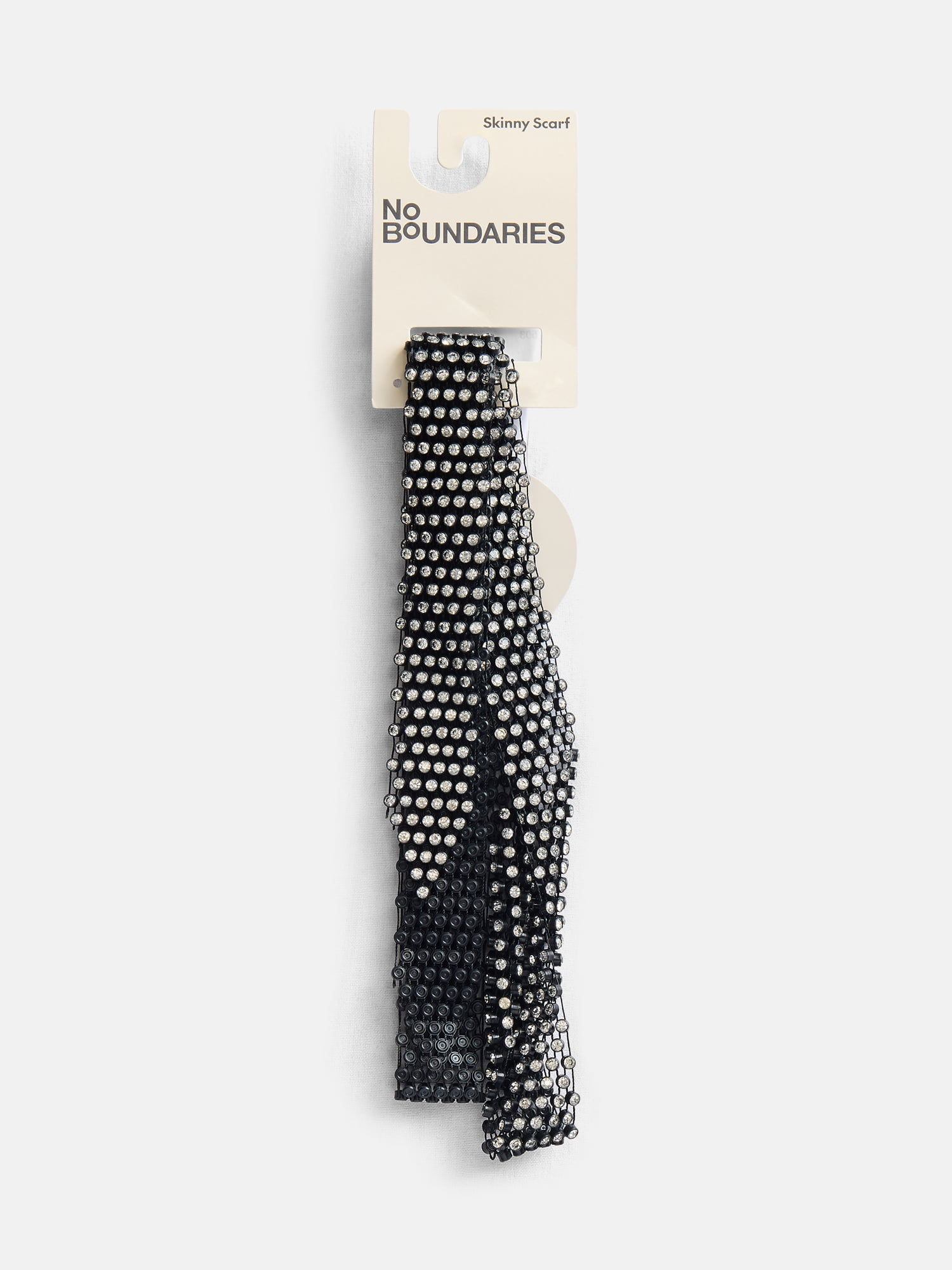 No Boundaries Women's Faux Pave Rhinestone Skinny Scarf, Black