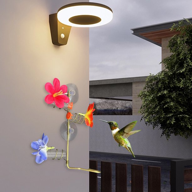 Comedero para pájaros con ventosa y flores, comedero decorativo para pájaros, creativo para exteriores
