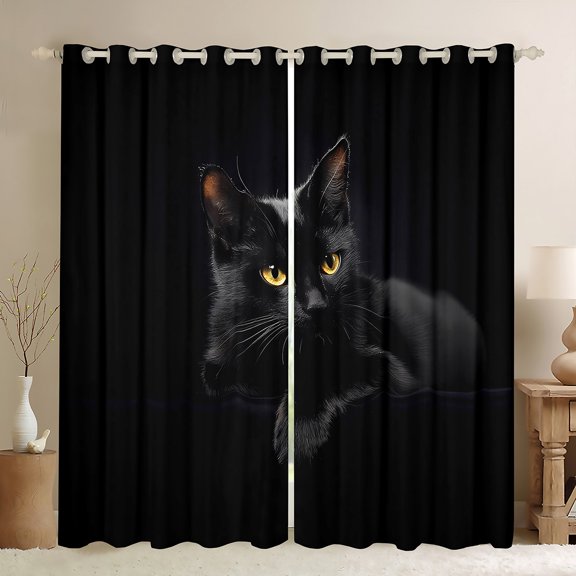 Manfei Cat Kitten Black Out Curtains, Black Curtains Pack of 2 (42x63 Each), Animal Pet Theme Bedroom Curtains, Luxury Room Decor