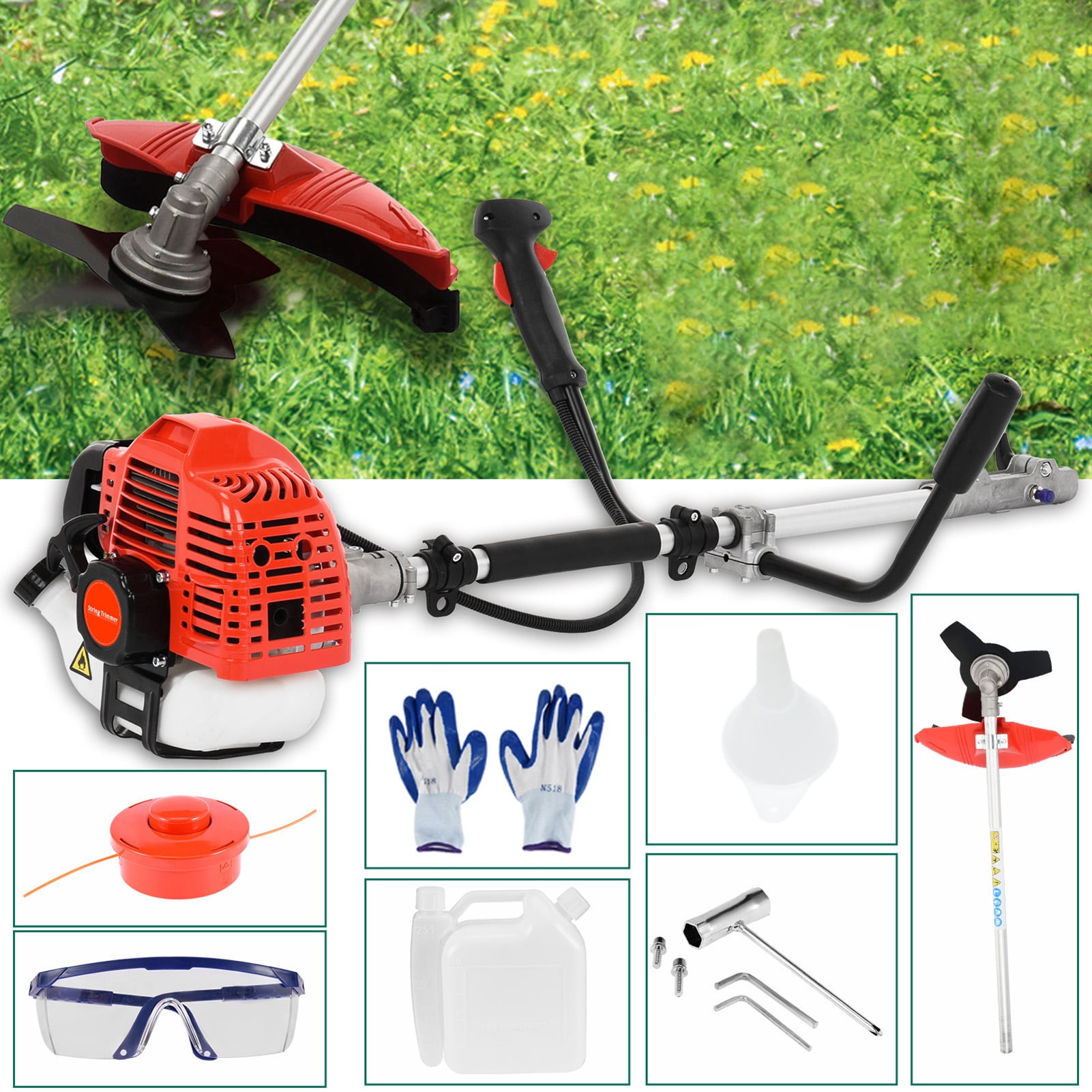 Happydeer Strong Powerful Full Functioning Guard Accessories Hedge Trimmer 52cc 2-Stroke Gas Straight Shaft String Backpack Grass Trimmer