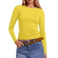 thumbnail image 2 of Cute T Shirts For Women Loose Fitted Crew Neck T Shirts Classic Solid Color Fall Winter Work Tee Pullover Outfits Yellow L, 2 of 7