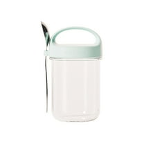 Gnmfd Glass Breakfast Cup with Spoon, Large Sealed Jar for Yogurt Oatmeal Cereal Smoothie Milkshake Storage Container for Home Office Travel Picnic