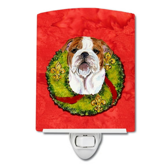 Caroline's Treasures SS4174CNL Bulldog English Cristmas Wreath Ceramic Night Light, 6x4x3", multicolor