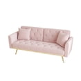 thumbnail image 5 of 2 in 1 Modern Velvet Futon Sofa Bed, Convertible Folding Sleeper Bed Couches with 2 Pillows, 68.3" Tufted Recliner Love Seat with Golden Legs and Armrest, for Living Room Apartment Office, pink, 5 of 9