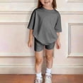 thumbnail image 4 of Abcomgle Girls Short Sets Size 7-8 Girls Two Piece Outfits Oversized Short Sleeve Shirts and Biker Shorts Athletic Casual Girls Short Sets,Dark Gray,12-13Years, 4 of 7