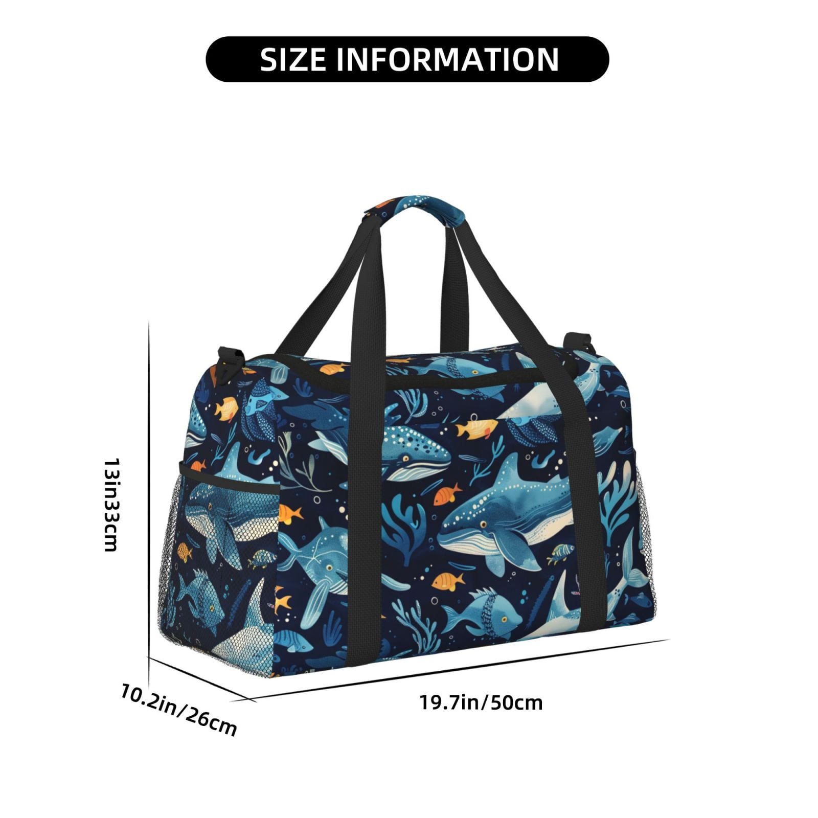 Fuzoiu Playful Whales Underwater Scene Print Travel Duffle Bag,Carry On Tote Bags,Duffel Bag,Sport Gym Bag, Hospital Bag for Labor and Delivery, Overnight Bag,Luggage Bag