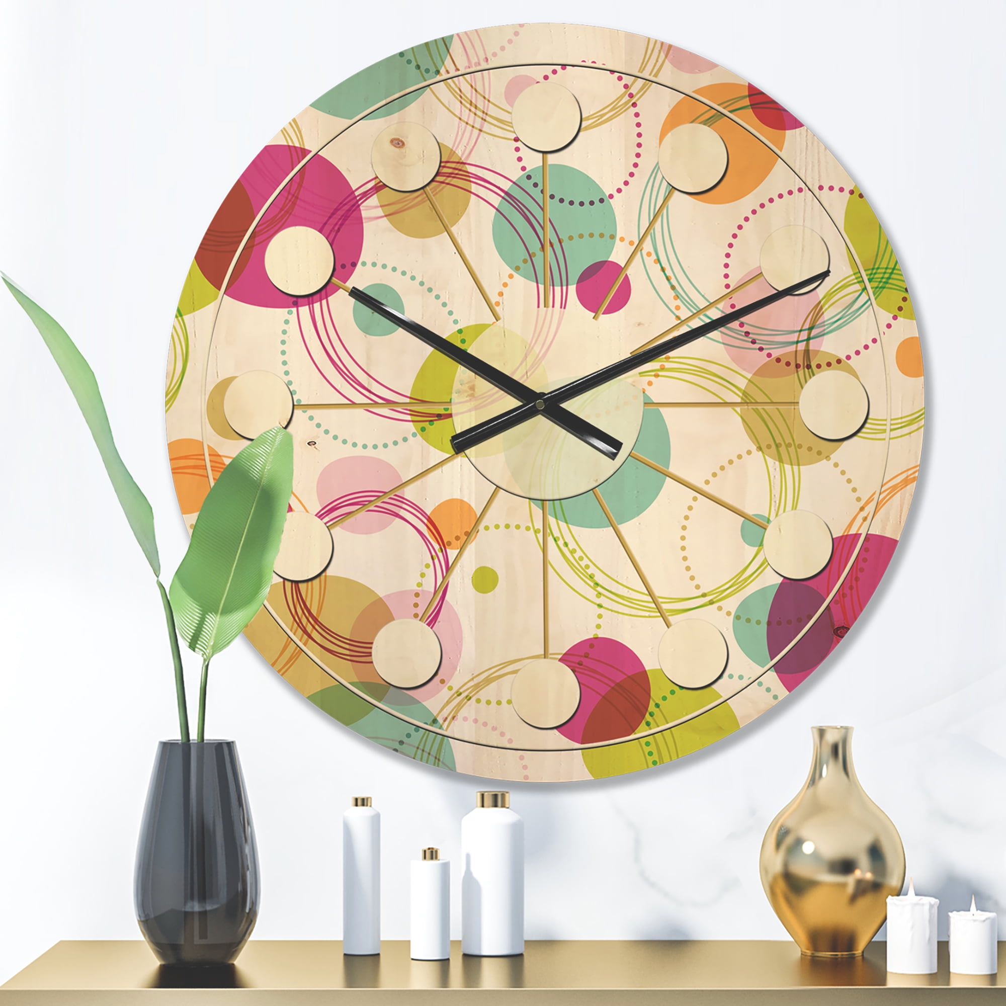 Designart 'Circular Design Retro Pattern II' Mid-Century Modern Wood Wall Clock