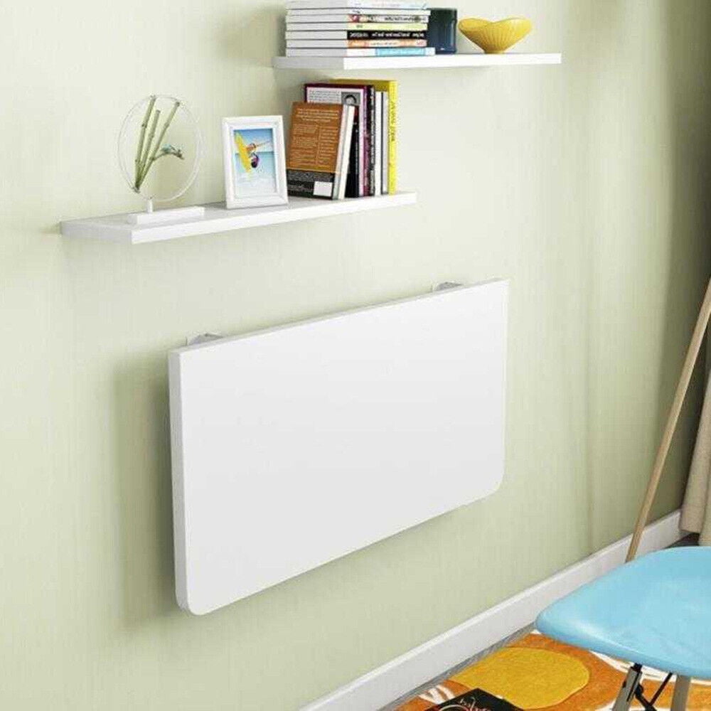 Wall Mounted Floating Writing Table, White, Space-saving, Rounded Corners, Computer Desk for Home Office