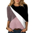 thumbnail image 4 of Fvwitlyh Tee-Shirt Femmes Tops Trois Quarts Manches Slim Fit Mignon Tops Col Rond Slim Fit Demi-Manche Tee-Shirts Violet, M, 4 of 5