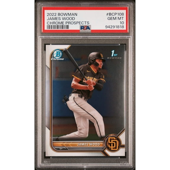 Graded 2022 Topps Bowman James Wood #BCP108 Chrome Prospects Rookie RC Baseball Card PSA 10 Gem Mint