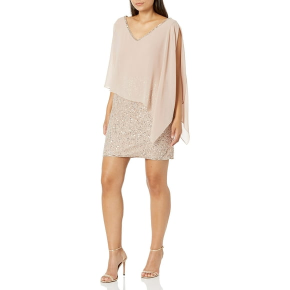J Kara Robe Cocktail Courte à Perles pour Femmes, Blush/blush/argent, 10