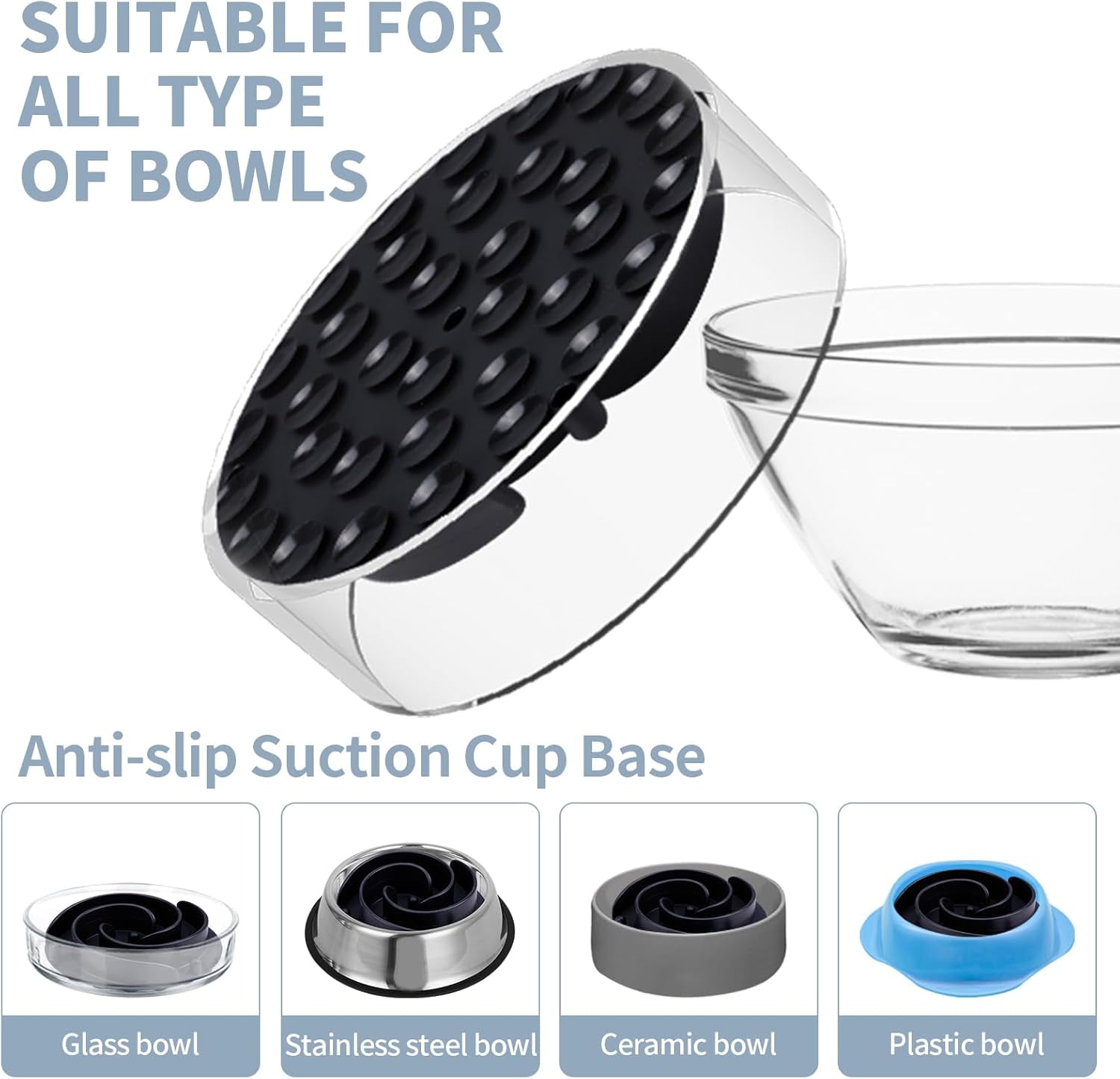 Slow Feeder Dog Bowls Insert,  Soft Silicone Slow Eating Feeder Insert with Suction Cups for Small, Medium and Large Dogs, Fit into Basic and Elevated Dog Bowls, Black Black,XL