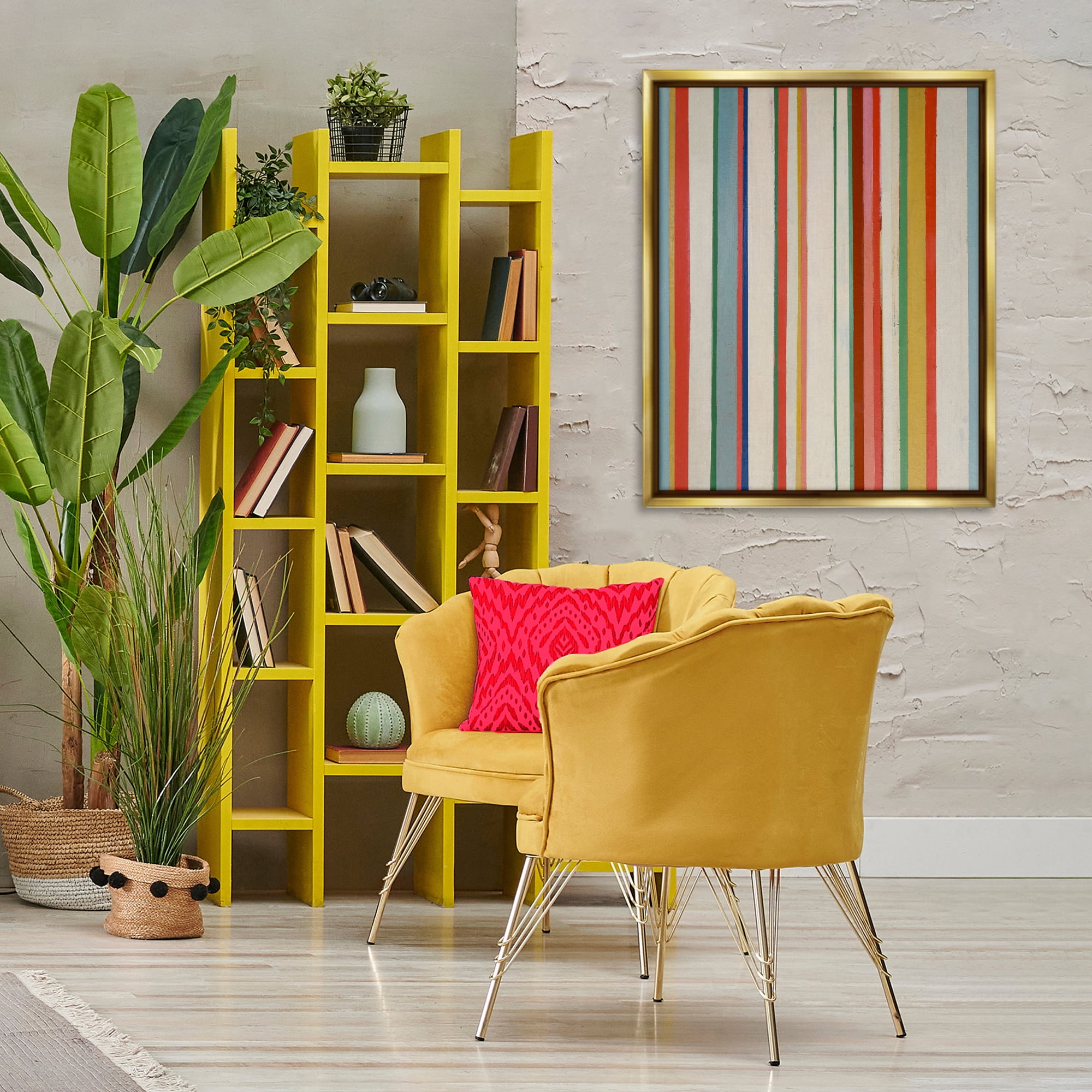 Stupell Industries Linear Rustic Stripes Abstract Painting Gold Floater Framed Canvas Art Print Wall Art, 25 x 31