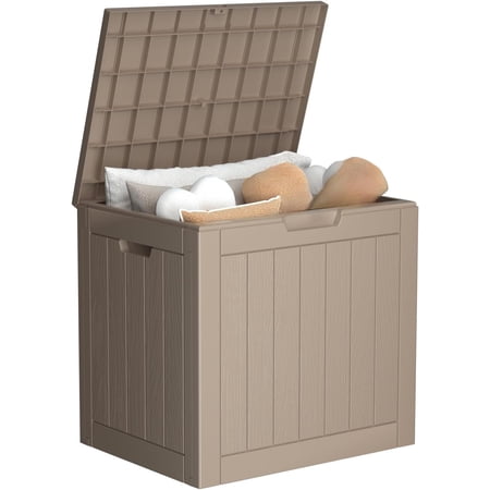 PatioZen 30 Gallon Resin Deck Box Outdoor Storage Box with Lockable Lid, Waterproof for Patio Cushions, Gardening Tools (Light brown)