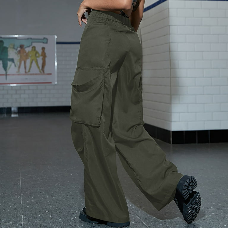 JWZUY High Waist Baggy Cargo Pants for Women Flap Pocket Relaxed Fit  Straight Wide Leg Outdoor Pants Army Green XL