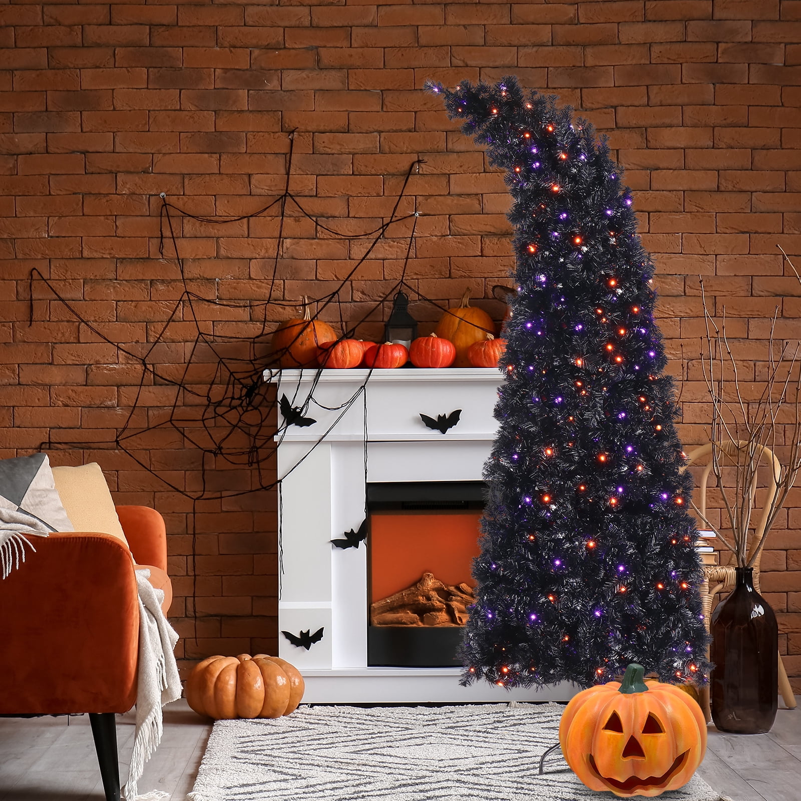 7ft Wizard Hat Shape Automatic Christmas Tree 1050 PVC Branches, 400 LED Lights 10 Functions with Iron 4-Leg Base Remote