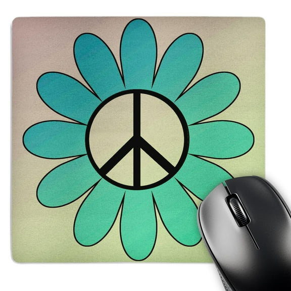 3dRose, Aqua Flower with Peace Sign- Inspirational Art, MousePad