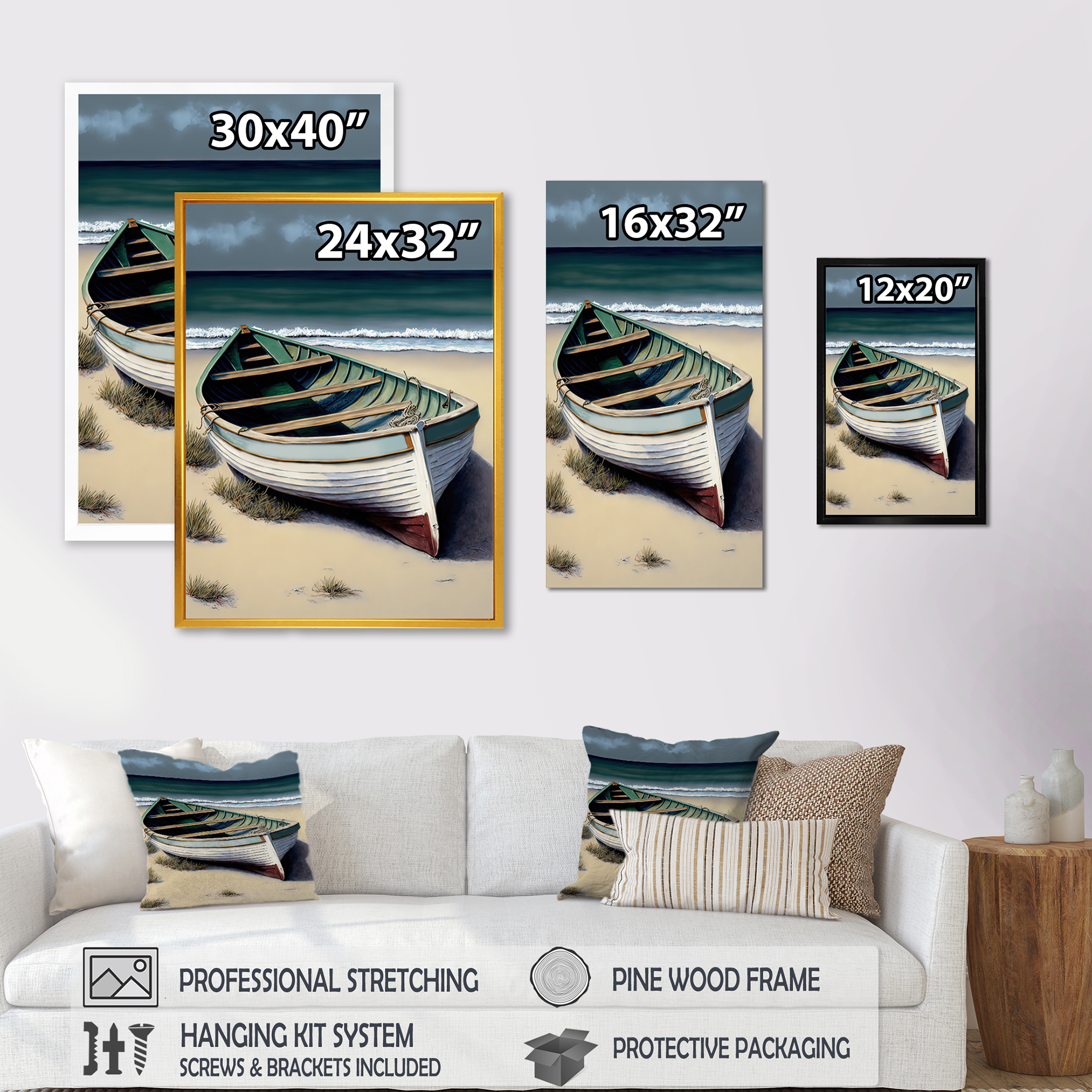 Designart Boat On The Seashore III Canvas Wall Art