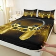 thumbnail image 3 of Manfei Teens Gamer Gaming Queen Sheet Sets, Video Game Headset Flat Sheet, Gold Glitters Print Queen Fitted Sheet Breathable Home Decor4 Pieces, 3 of 7
