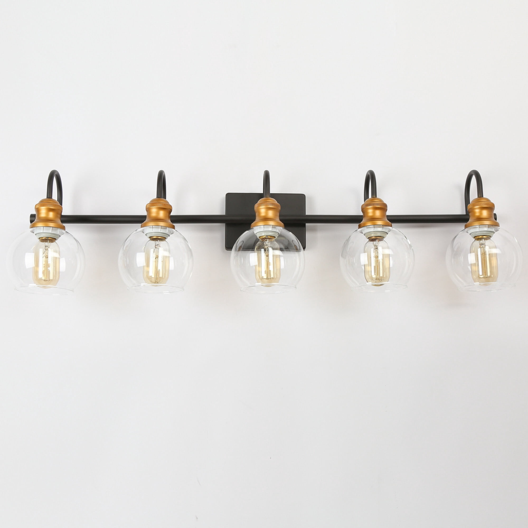 LNC 5-Light Black Round Clear Glass Shade Modern Bathroom Vanity Light