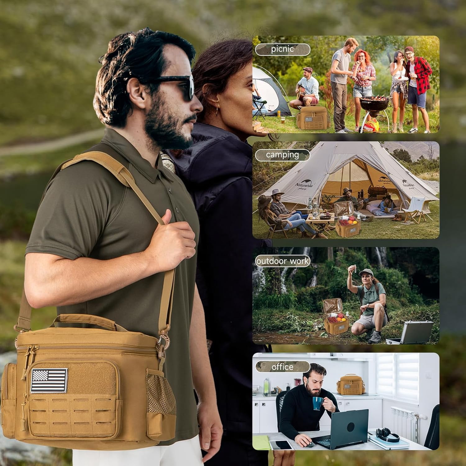 favastee Tactical Lunch Bag for mens Military heavy duty lunch box work Leakproof insulated Durable Thermal Cooler Bag for Adult Meal for Office Camping Picnic Pail MOLLE Webbing