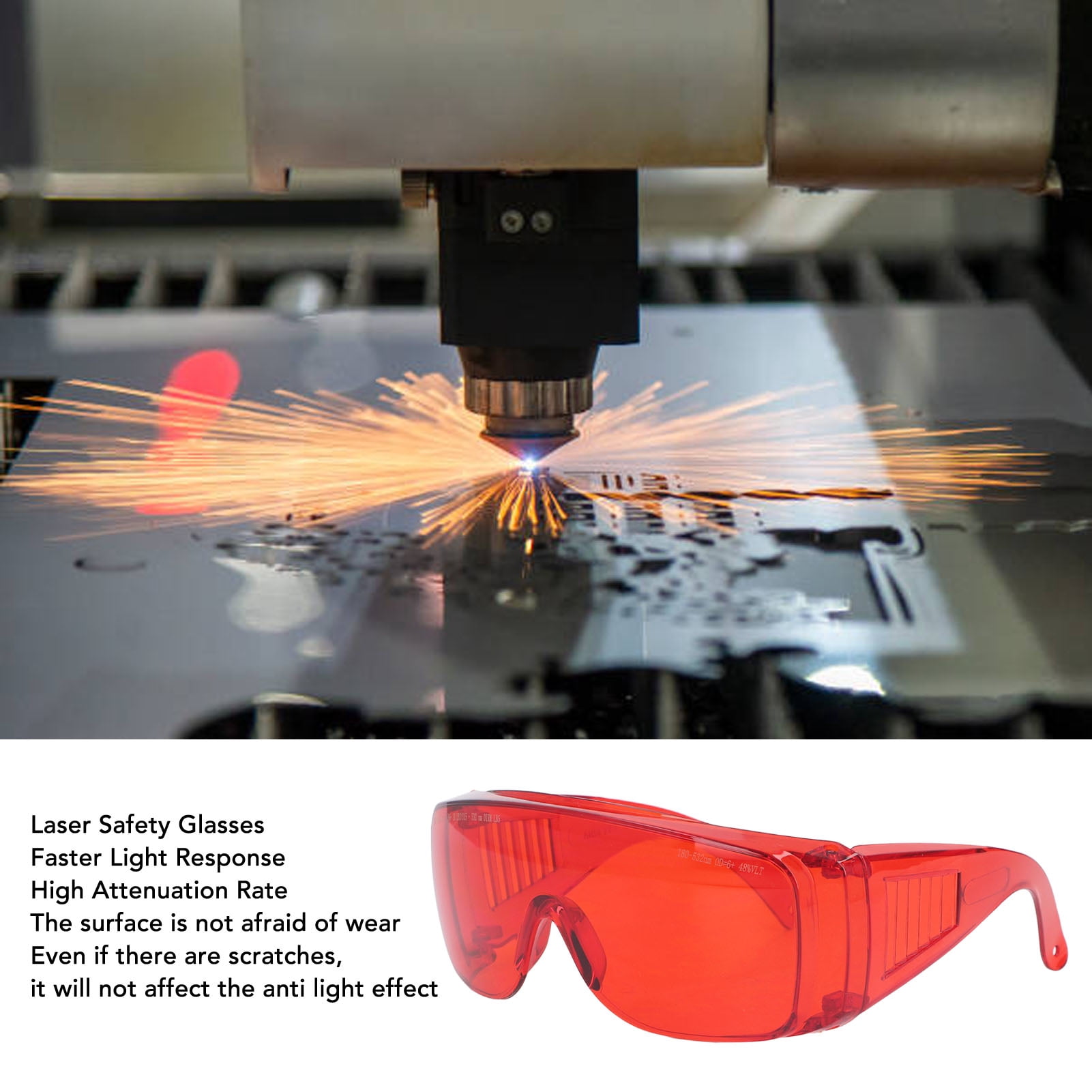 BIMZUC Laser Glasses Red 180 To 532nm Strong Light Protection Industrial Work Glasses for Technician Safety Protective Eyewear Goggles Anti-Fog PC Lens 1 Count