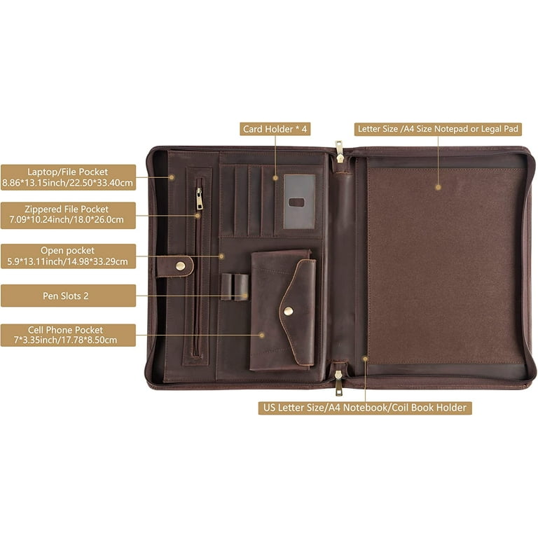 AZXCG Genuine Leather Portfolio, Handmade Padfolio with Handle AZXCG Genuine Leather Portfolio, Handmade Padfolio with Handle