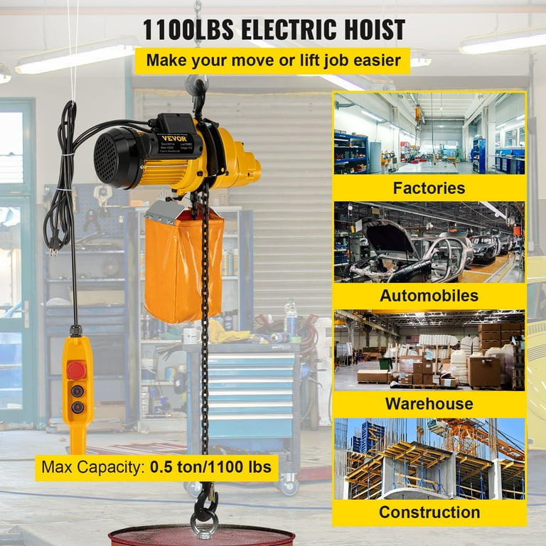 Electric Hoist Winch Automatic Steel Lift Cable With Wireless Remote Control Overhead Crane Ladder 2 Slings Wire Rope Length 12M Pulley System For