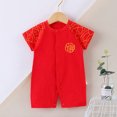 thumbnail image 2 of PINQI Baby Birthday Outfit Toddler Girls Boys Calendar Chinese New Year Button Tang Suit Red Short Sleeve Romper Jumpsuit for 0-18 Months(Red-A,9-12 Months), 2 of 7