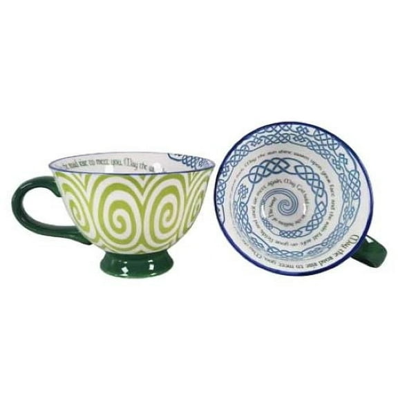 Royal Tara Bone China Blessing Mug May the Road Rise Latte Cup Green Spiral Ceramic Hand Painted Irish Symbol Kitchenware