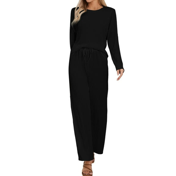 MSJUHEG Two Piece Outfits Summer Linen Pants Women Womens Two Piece Sets Summer Travel Outfits for Women Sweatsuit Lounge Set Womens Linen Sets for Women 2 Piece Matching Sets for Women Black L