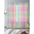 thumbnail image 3 of Pink Blue Plaid Sheer Curtains 96 Inch Length 2 Panels Set, Buffalo Checkered Modern Gingham Lattice Voile Window Treatment Semi Sheer Long Curtains Drapes for Bedroom/Living Room/Kitchen 52"x96"x2, 3 of 7