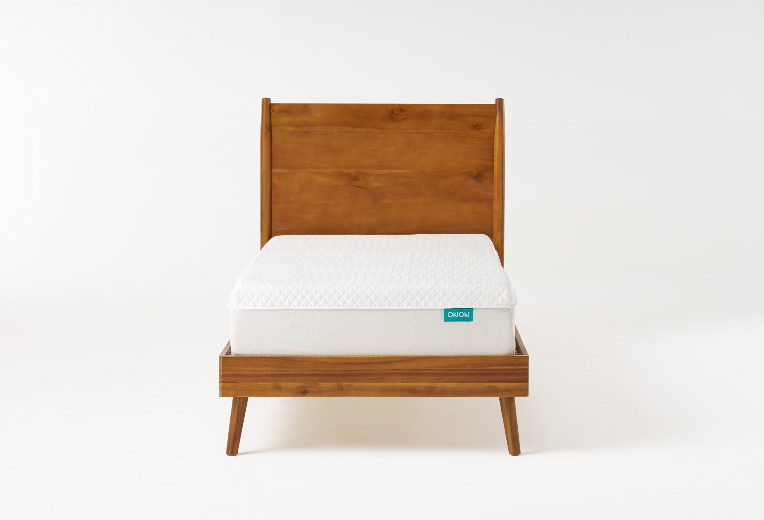 Mintazer Twin XL Platform Bed Frame, Mid-Century Bed with Panel Headboard & Splayed Legs, No Box Spring Required, Natural