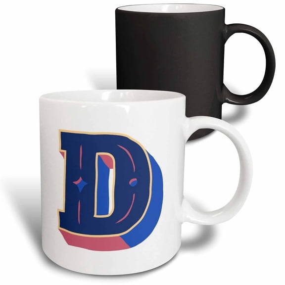 3drose, Personalized Initial Letter D 3d Blue, 11oz Magic Transforming Mug