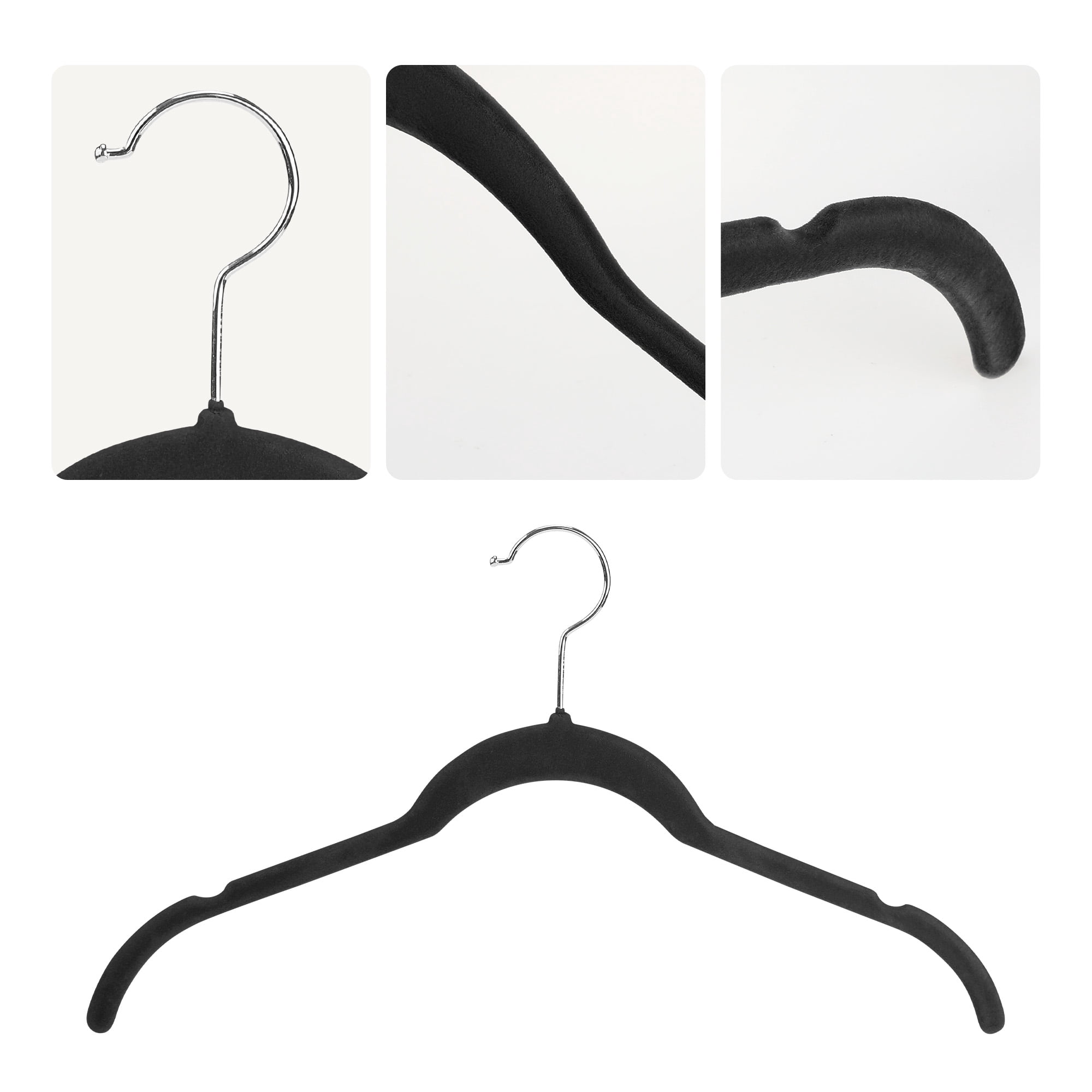 Unique Bargains Velvet Non-Slip Durable Space Saving Clothes Hangers 20 Packs Black