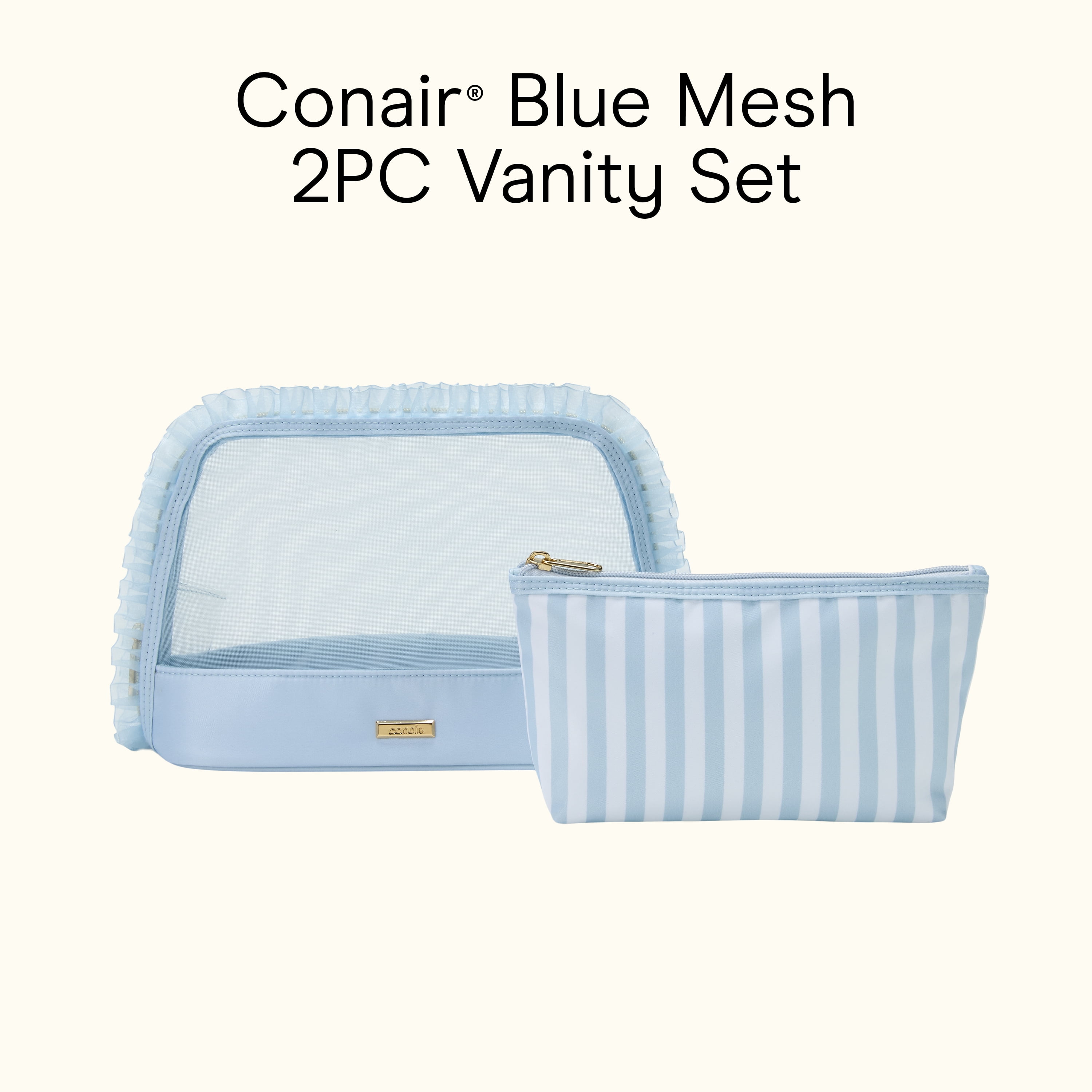 Conair Blue Mesh Vanity Bag, Makeup Organizer Bag with Matching Pouch, 2-Piece Set
