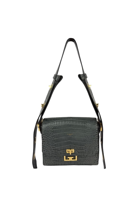 Pre-Owned Givenchy Leather Crocodile Embossed Medium Eden Storm Gray Crossbody Shoulder Bag