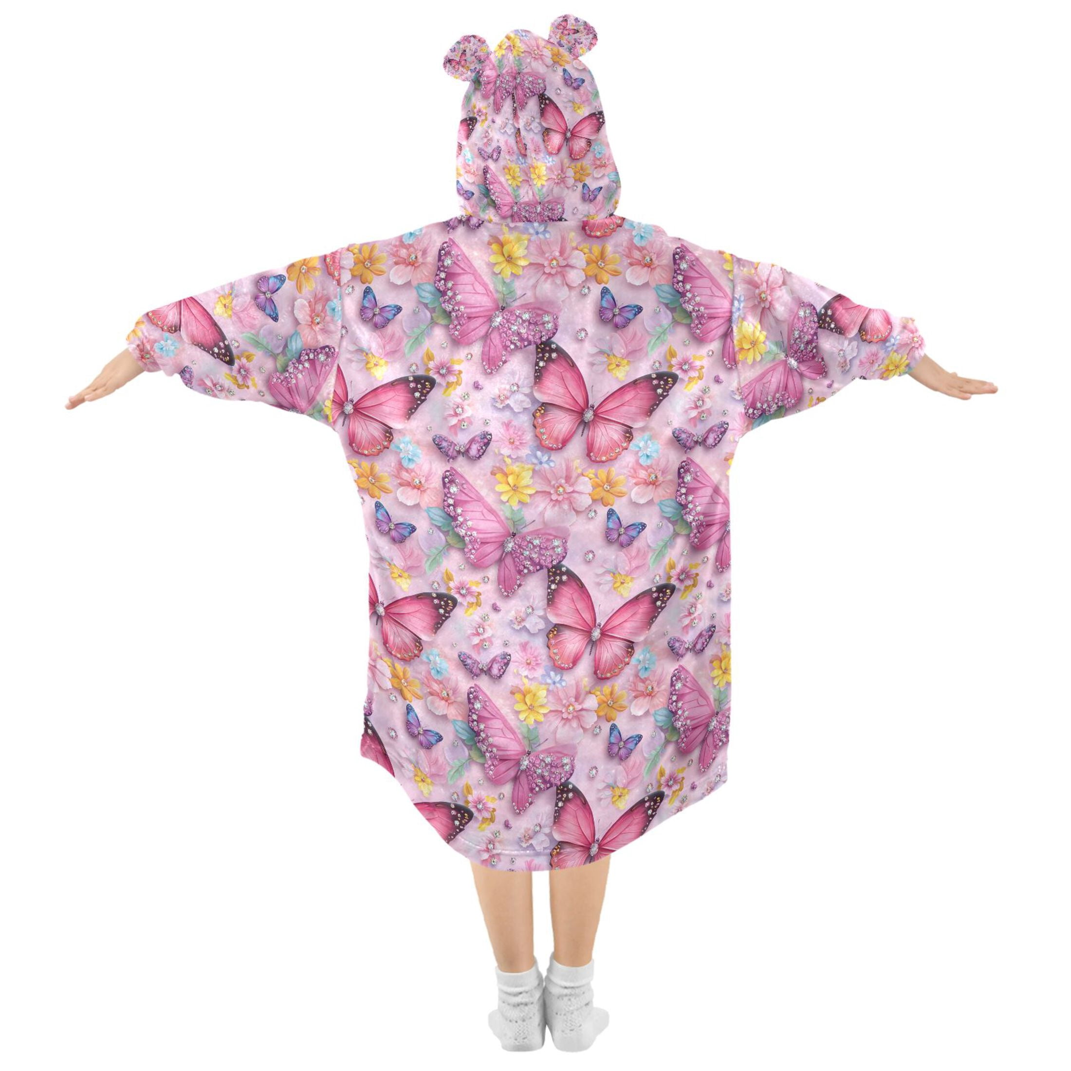 joogoo Wearable Blanket Hoodie for Sparkling Butterfly Flannel Sherpa Pocket 3-14 YR S
