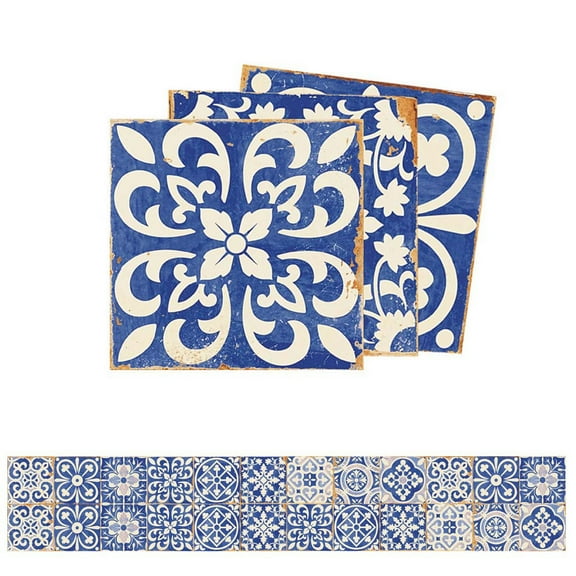 TINYSOME Blue and White Porcelain Tile Sticker 24pcs Self Adhesive Home Kitchen Floor