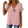 thumbnail image 3 of Lmueinov Tie Front Blouse for Women V-Neck Short Sleeve Relaxed Fit Casual Summer Shirt Soft Stretch Breathable Top, 3 of 6