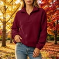 thumbnail image 6 of AKOEE Quarter Zip Pullover Womens Fleece Fuzzy Sweater Loose Long Sleeve Casual Warm Plain Sweatshirts Winter (L, Wine), 6 of 7