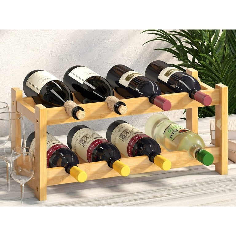 Wine Rack Free Standing 8 Bottle 2 Tier Bamboo Wine Racks Countertop Cabinet Wine Holder Wine Storage Shelf for Kitchen Bar Pantry Wine Cellar Basement Countertop 16.85 L x 9.25W x 7H Walmart