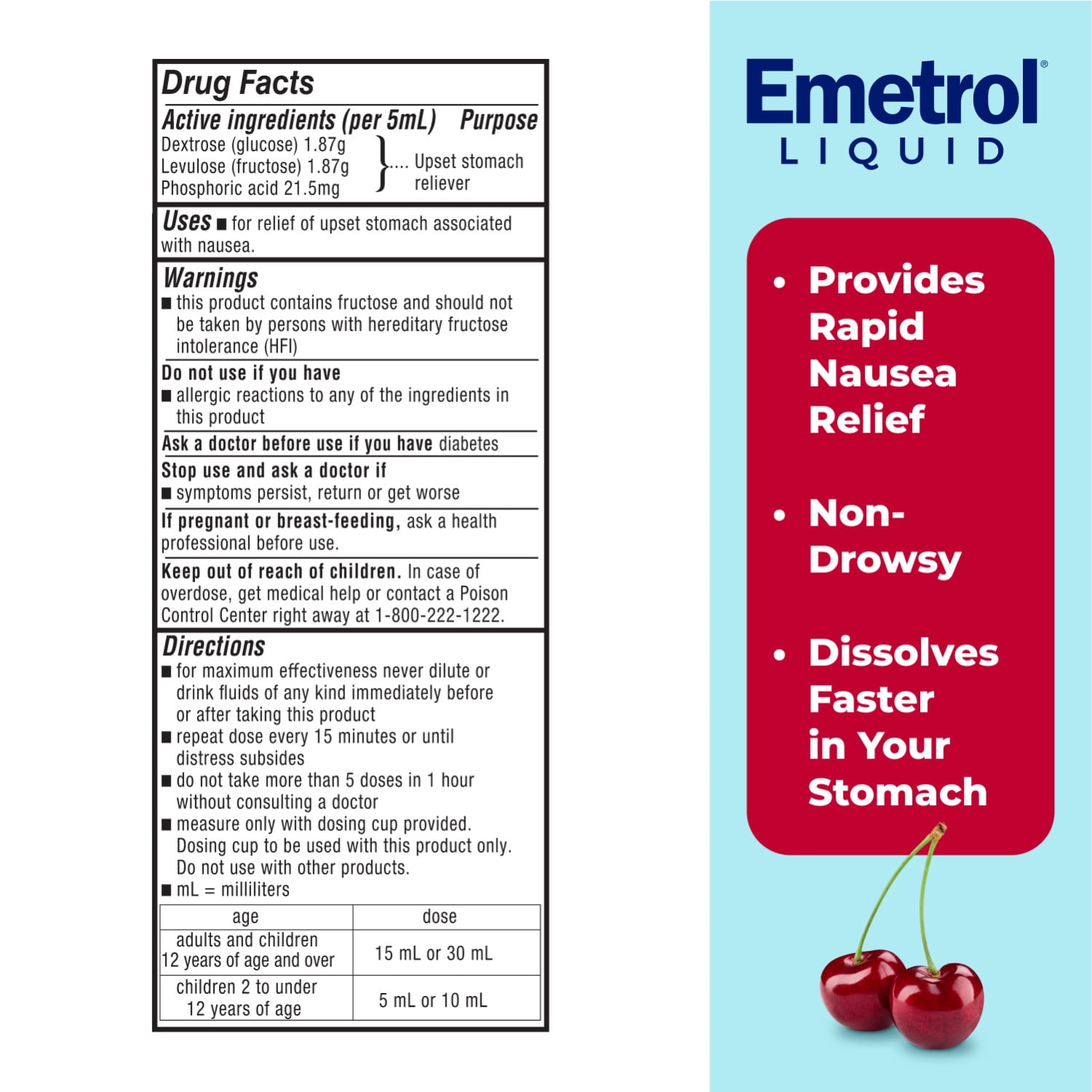 (2 pack) Emetrol Nausea and Upset Stomach Relief Liquid Medication, Cherry Flavor, 4 oz