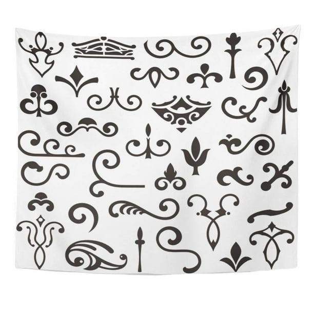 Zealgned Simple Black Dingbat Ornamental Series Western Swirl Floral Victorian Wall Art Hanging Tapestry Home Decor For Living Room Bedroom Dorm 51x60 Inch Walmart Com Walmart Com