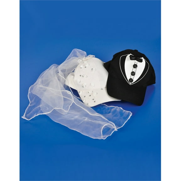 Bride  Groom Costume Baseball Hat Set with Sequins, Tule Veil,  Tuxedo