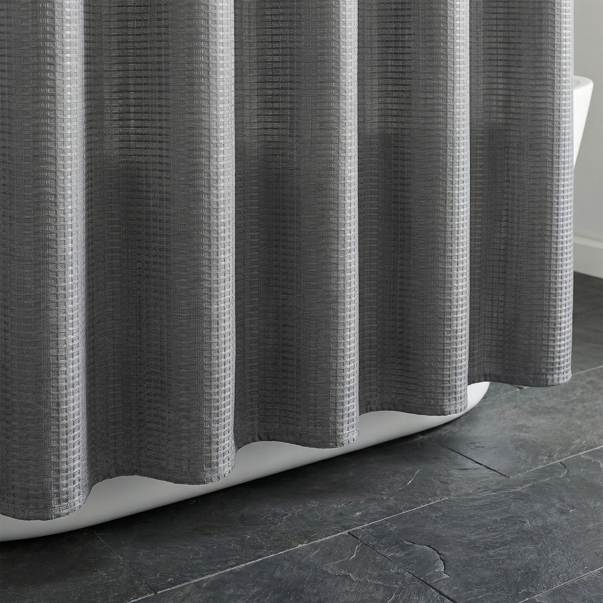Unique Bargains Waffle Weave Shower Curtain Sets with 12 Hooks Grey 71"W x 71"L