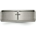 thumbnail image 4 of Chisel Titanium Brushed Center Cross 8.2mm Ridged Edge Band - Ring Size 9.5, 4 of 8