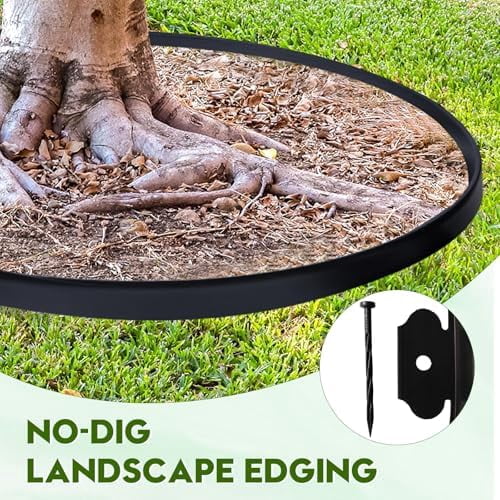 No Dig Landscape Edging 66FT, 2 Inch Plastic Edging for Landscaping with 200 Spikes, for Garden, Lawn, Flower Beds and Yard, Black